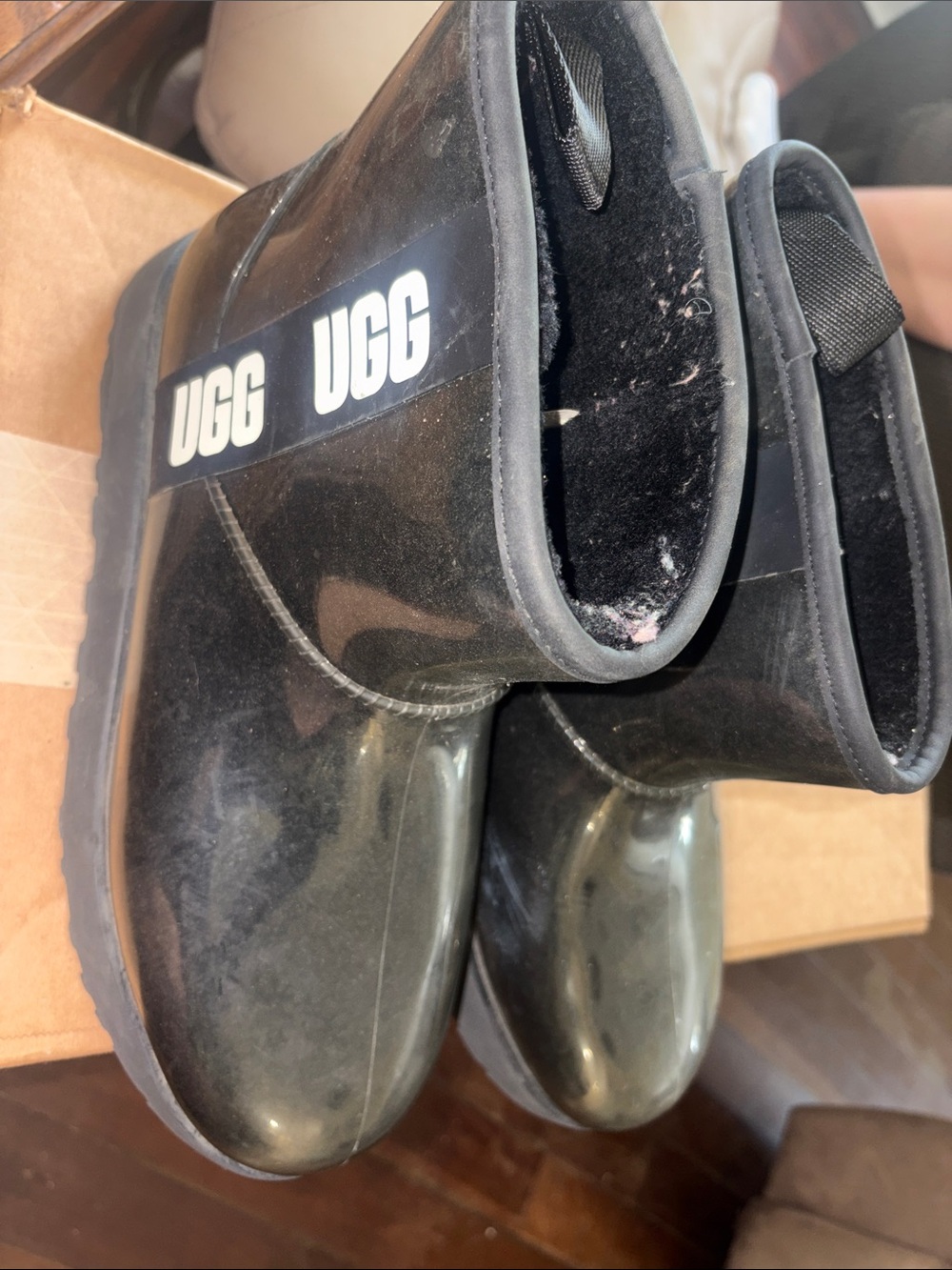 UGG Kids Glossy Black Waterproof Pull-On Rain Boots